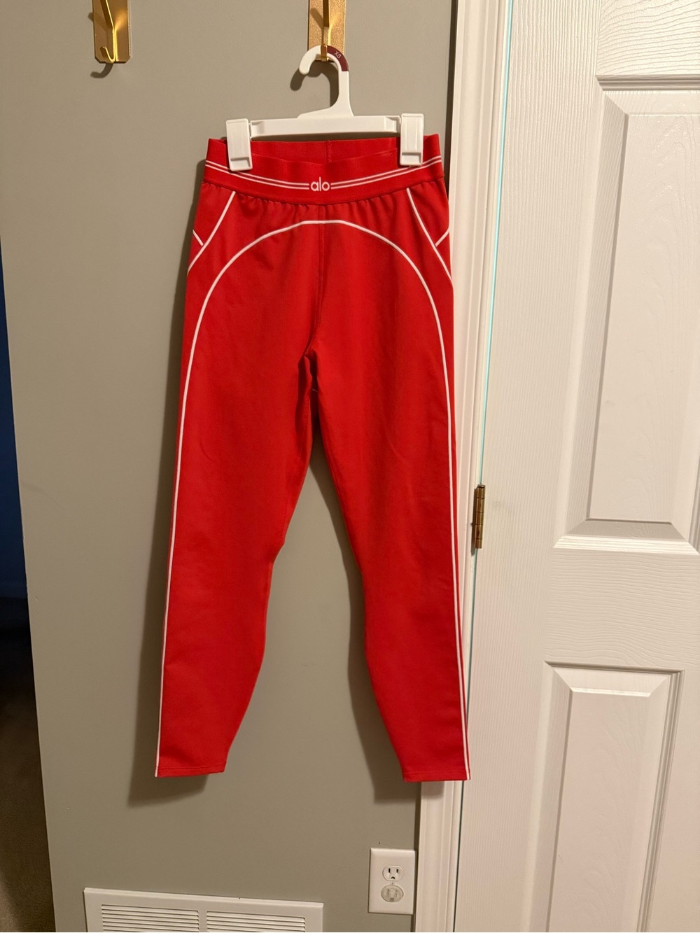 ALO Yoga Red Leggings with White Piping